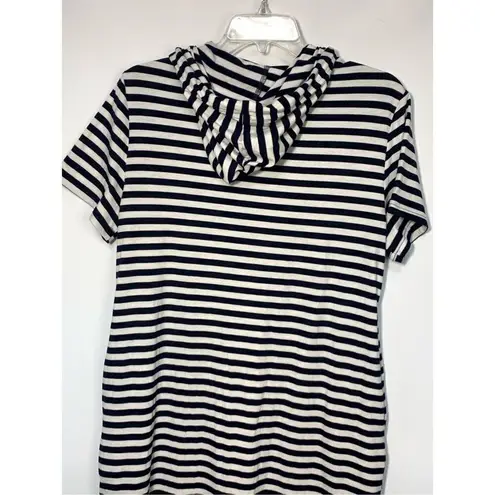 West Loop Women's Stripes Hooded Shift Mini Dress Blue & White Large NWOT