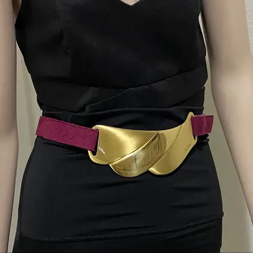 Pierre Cardin Vintage 80s Magenta Suede Leather Buckle Belt Size S/M Waist 27