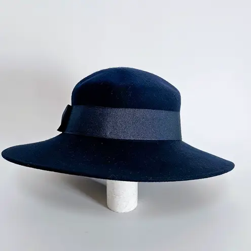 Lord & Taylor Navy Wool Wide Brim Hat With Grosgrain Ribbon Blue