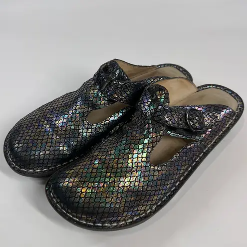 Alegria ALG-715 Mary Jane Clogs Women's 41 Black Iridescent Leather Comfort