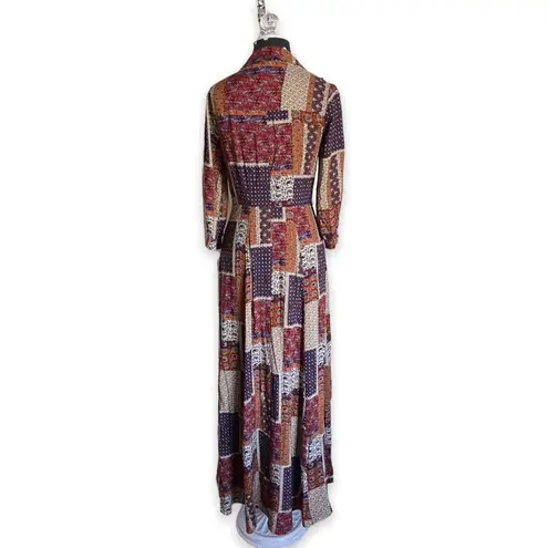 Skies Are Blue Womens Dress Size XS Button Front Patchwork Maxi Prairie Hippie