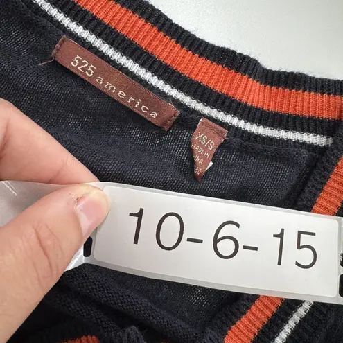 525 America Sweater Womens XS Blue Black Striped V Neck Linen Blend Pullover