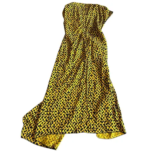 Bimba Y Lola Yellow Black Print Shift Dress Asymmetrical Unique Bold Size XS