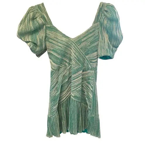 Saylor Nyah Mini Dress Teal Metallic Cocktail Puff Sleeves NWT