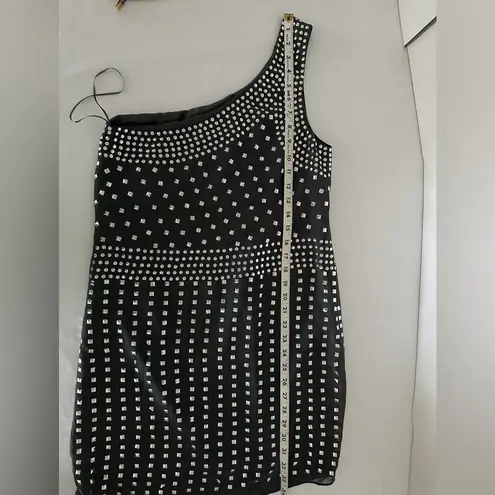 Susana Monaco One Shoulder Mini Dress Black Silver Studs Modern Glam (SEE NOTES)