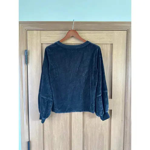 Nation LTD. Kiera Black Velvet Lantern Puff Sleeve Slouchy Crewneck Top sz Small