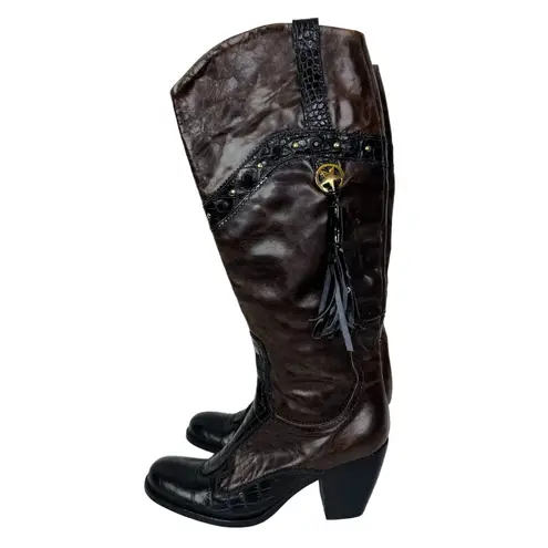 El Vaquero by Valerio Giuntoli Italy Western Studded Tassel Heel Boots Size 36 Brown