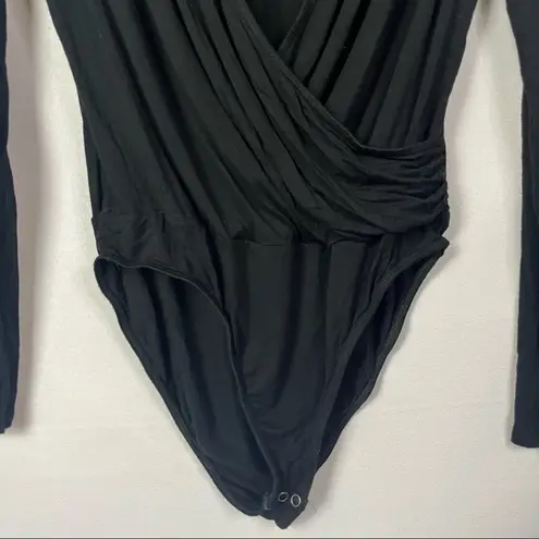 Ella Moss Black Bella Long Sleeve Wrap Front Bodysuit L