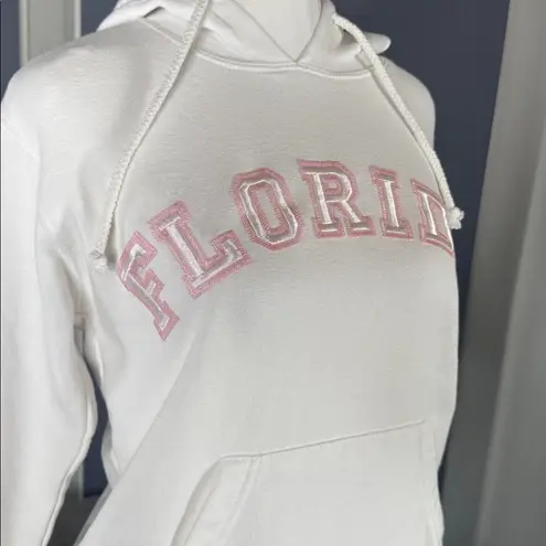 J. America Women’s White Embroidered FLORIDA College Drawstring Hoodie Size S NEW