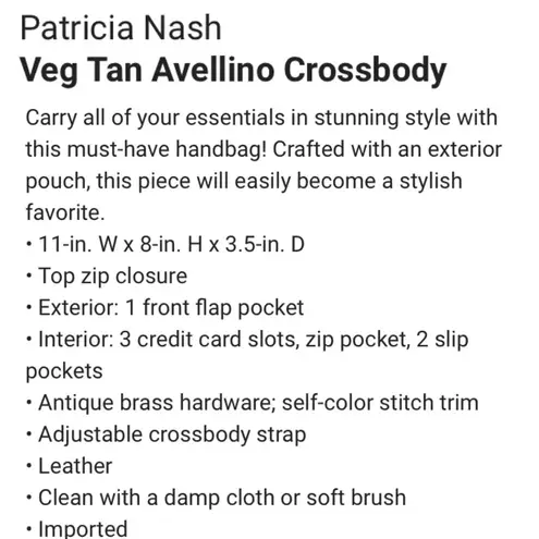 Patricia Nash  “Avellino” Brown Italian Leather Crossbody Bag