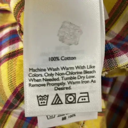 Eddie Bauer  Womens Yellow Red Blue Plaid Cotton Flannel Button Down Shirt large