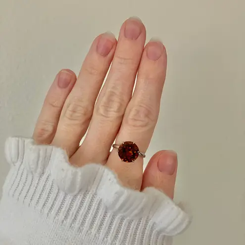 Round Chocolate Stone & Silver Ring “Bronya” Citrine Smokey Quartz Glass Boho Jewelry Brown