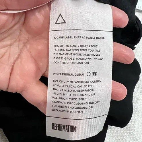 Reformation  Black 100% Silk Drape Front Button Closure Blouse Sz M