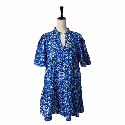 Sugar Lips  Lulu Dixie Dress Mini Shift Blue Floral Cotton Women’s Size Medium