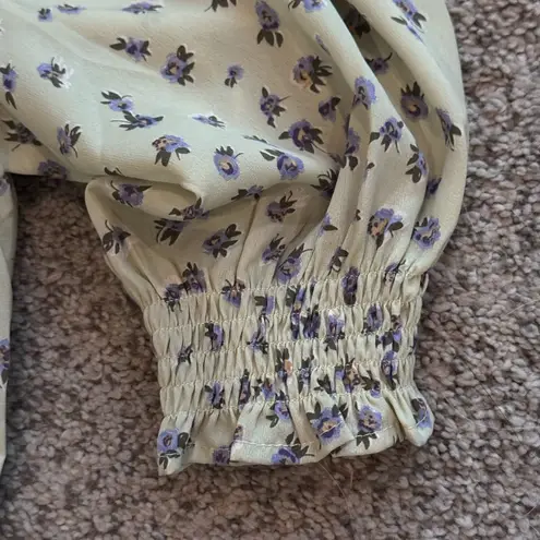 Bohme Sage Floral Blouse Romantic Cottagecore Fall Top Smocked Sleeves S