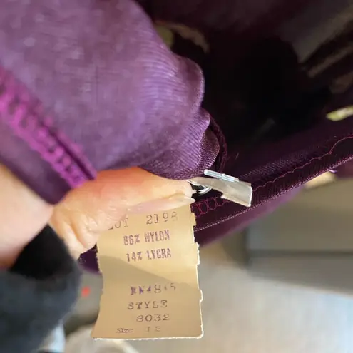 Vintage 70s 80s Bullocks long sleeve midi Purple Dress with Lime Accents Size 12