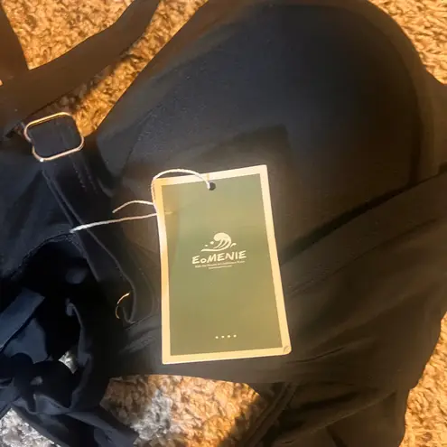 Ecomenie Black One Piece Cutout Swimsuit Medium Criss Cross Tie Front NEW