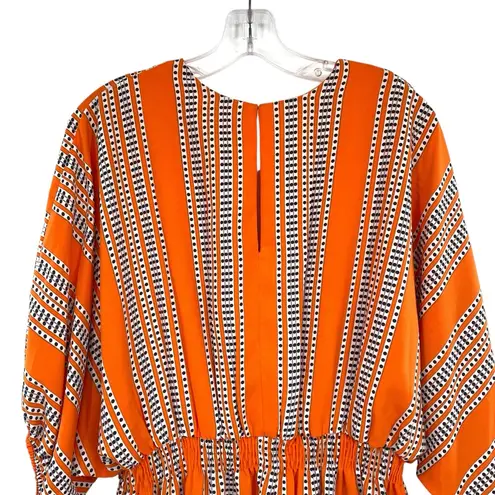 Taylor Stripe Print Orange Fit and Flare Dress Elbow Sleeve V