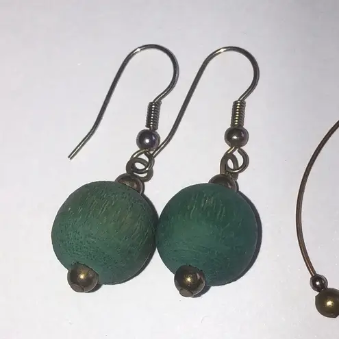 Elegant Bronze and Green Beaded Ball Drop Boho Earring Set Brown