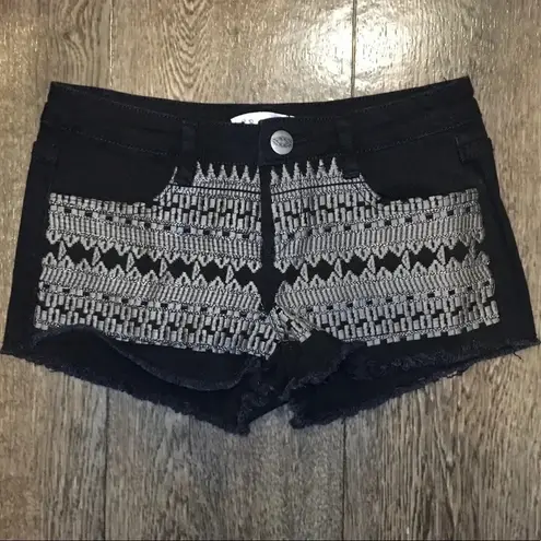 Karma Blue Black Embroidered Denim Jean Shorts Women’s Size 6