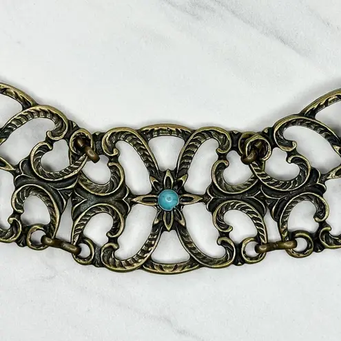 Y2K Chunky Blue Studded Flower Gold Chain Belt β¨