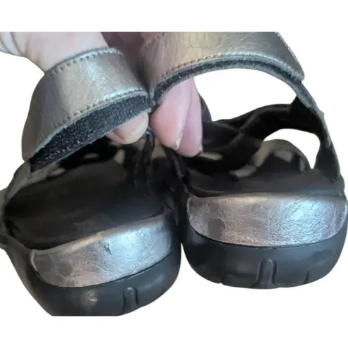 Rieker Antistress Sandals US 8.5 Metallic Leather Comfort Strappy Walking Shoe Gray