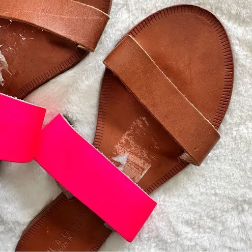 Joie A La Plage Sable Leather Slip On Sandals Pink Size 38.5 Brown