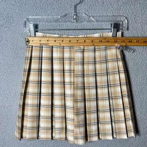 Cali 1850 Skirt Women XS Tan Plaid Flat Front Mini School Girl Preppy Academia