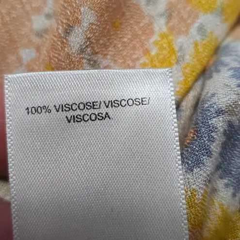 Lucky Brand  Yellow Floral Blouse Size Large V-Neck Long Sleeve Ruffle Hem Top