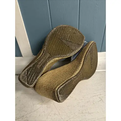 Vtg American Eagle Women's Sz 8 Blue Denim Jean Fabric Slip On Wedge Sandals