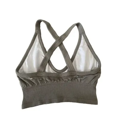 Ribbed Crossback Sports Bra Workout Yoga Athletic Sporty Gray Size M