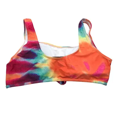 Elle Bikini Top Keyhole Tie Front Scoop Neck Removable Cups Tie Dye Colorful XL
