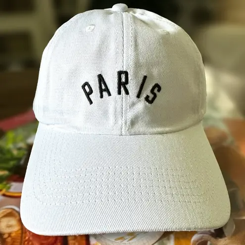 EMBROIDERED “PARIS” VINTAGE WASHED COTTON BASEBALL CAP Women’s Hat White