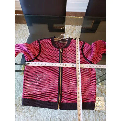 a.n.a  Bomber Jacket Womens PL Pink Black Mesh Polyester Long Sleeve Full Zip
