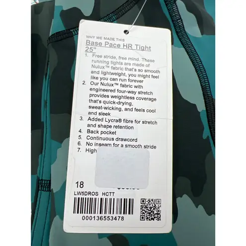 NEW Lululemon Base Pace High Rise Crop 25" Heritage 365 Camo Tidewater Teal 18 Green