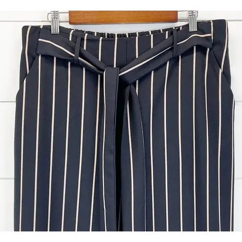 NEW Simply Emma Plus Size Gaucho Wide Leg Crop Pants Black Taupe Stripe Belted