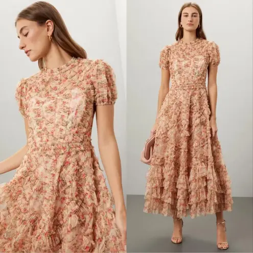 Mac Duggal NWT 8060 Ruffle Tiered Short Sleeve A Line Dress Beige 2