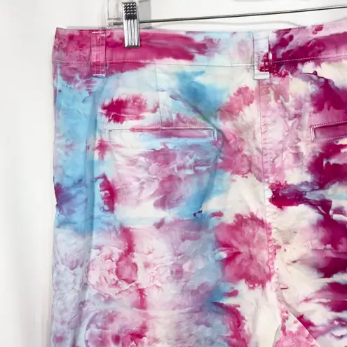 kim rogers Plus Size 16 Bermuda Shorts Handmade Tie Dye Cotton Pink Blue 1393