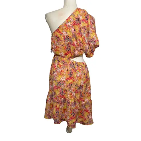 19 Cooper NWT Light Orange Pink Floral One Shoulder Side Cutout Party Dress New