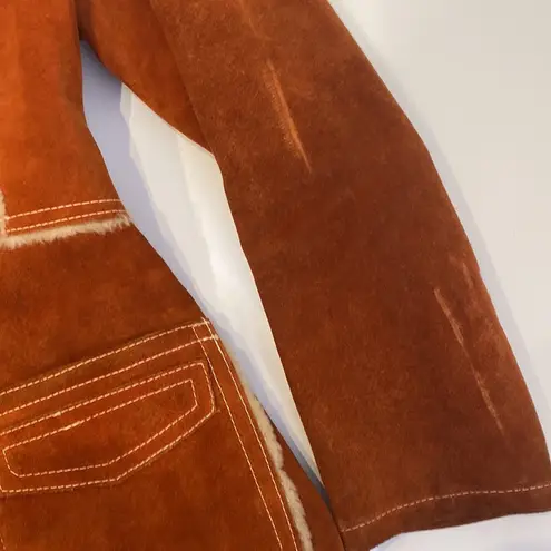 Vintage Rust Colored Suede Coat w/ Faux Fur Trim Snap Closure Sz XS Lined Hooded