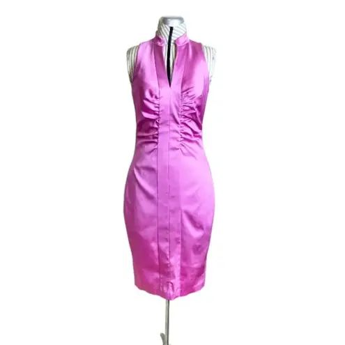 Kay Unger Pink V-Neck Sleeveless Ruched Front Mini Sheath Cocktail Dress