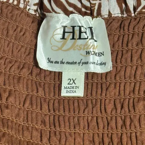 Her Destiny Women Tropical Floral Print Brown/White Maxi Long Dress NWOT Brown Size 2X