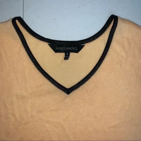 Ming Wang filament knit contrast trim sleeveless crop top orange black small
