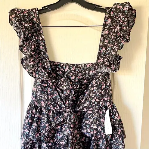 Selkie Garden Song Weekender Floral Ruffle Jumpsuit Black Pink Large NWT