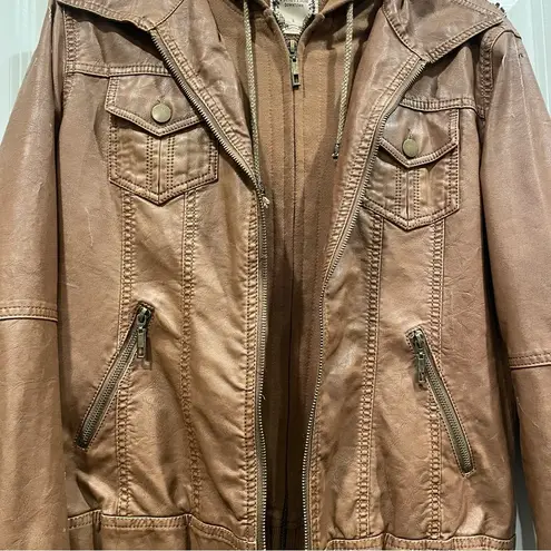 Coalition Girl Next Door Hooded Faux Leather Jacket Brown Size L