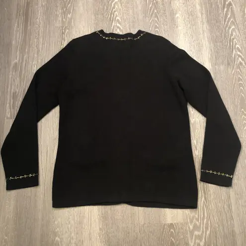 VTG 80's Studio Joy Women's Black Cardigan Beaded Jewel Trim Gold Buttons Size S