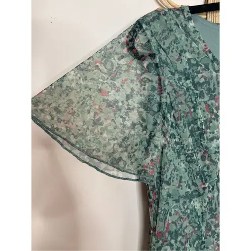 Coldwater Creek Green Floral Mesh Overlay Maxi Dress XS