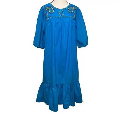 Sandy Starkman Loungewear Vintage Embroidered Nightgown Turquoise Est. Size M Blue