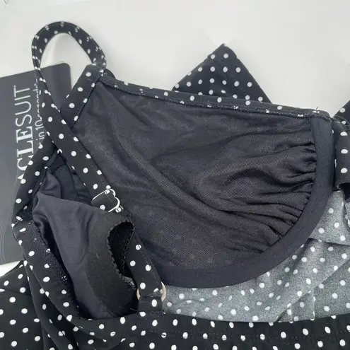 MiracleSuit Tankini Top Size 12 Pin Point Love Knot Black White Polka Dot NWT