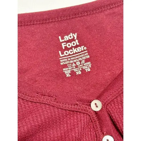 Lady Foot Locker Women's Henley Long Sleeve Pullover Shirt Burgundy Red Size XL Red